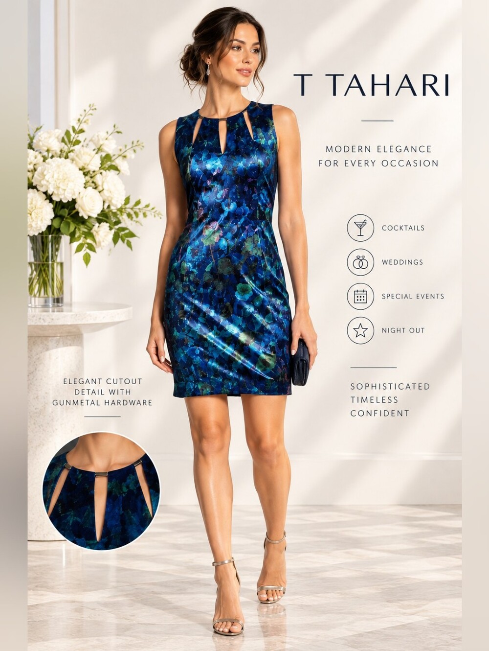 $178 Tahari Charma Floral Velvet Dress Size 6